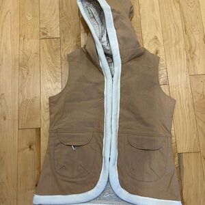 Tan Hooded Vest with White Trim